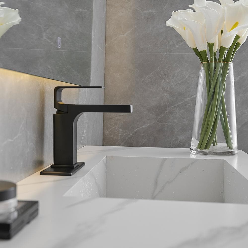 Matte Black Single Handle Bathroom Faucet with Drain Assembly