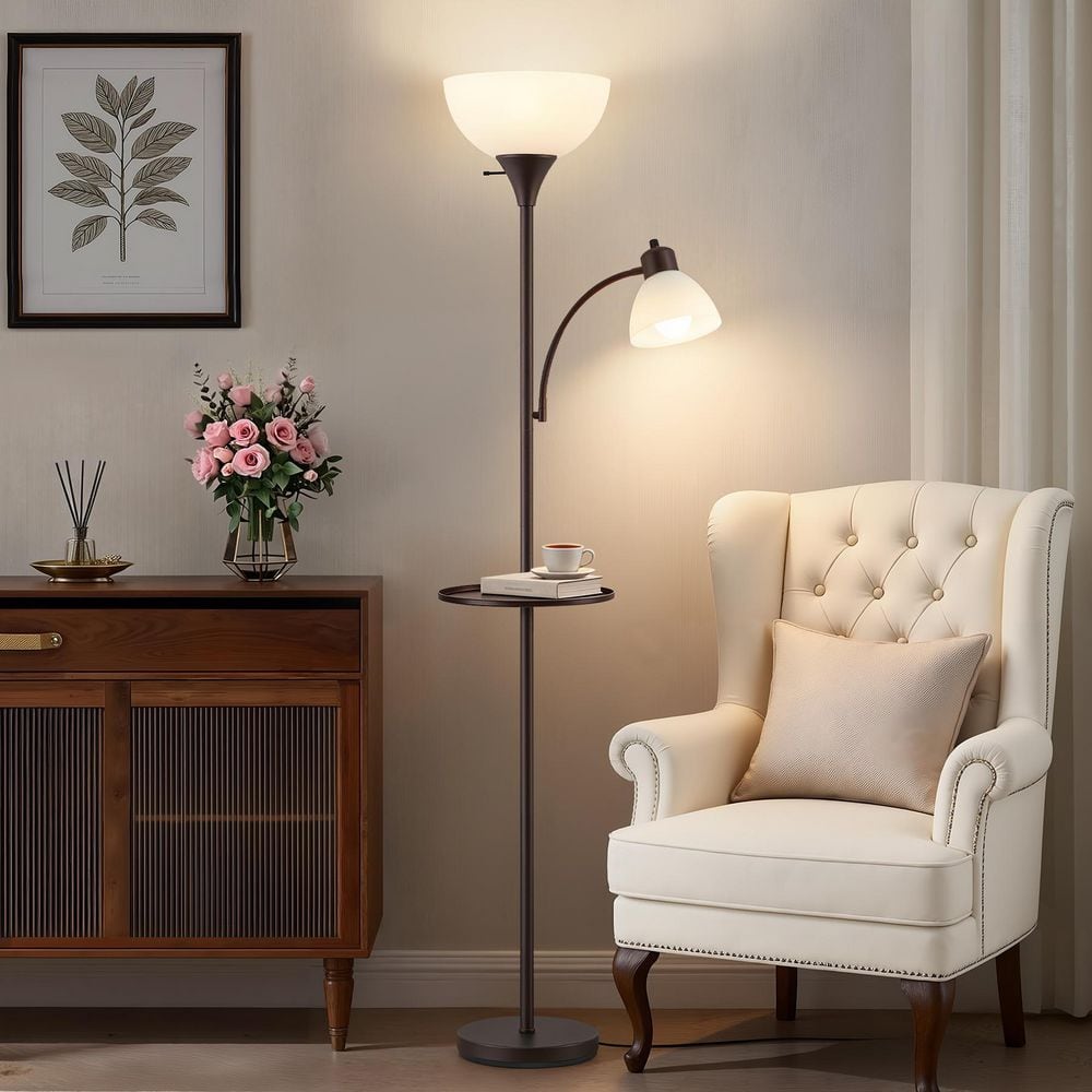 NatySwan 72 in. Brown Floor Lamp with Table, Adjustable Reading
