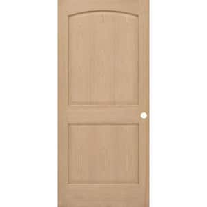 24 in. x 80 in. 2-Panel Round Top Unfinished Red Oak Wood Pre-Bored Interior Door Slab