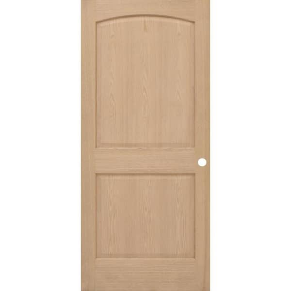 32 in. x 80 in. 2-Panel Round Top Unfinished Red Oak Wood Pre-Bored Interior Door Slab
