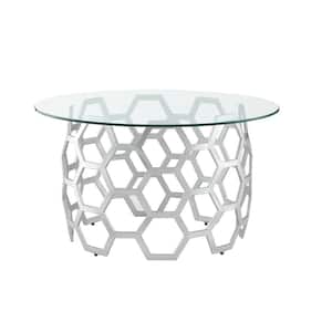 32 in. Clear Round Glass Coffee Table with Storage