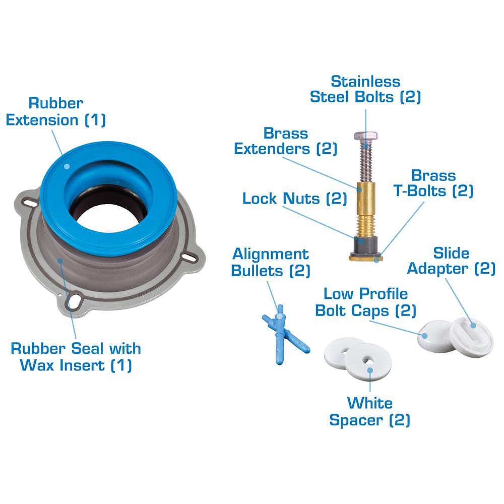 Universal Blue and Gray Toilet Installation Kit with Wax Ring