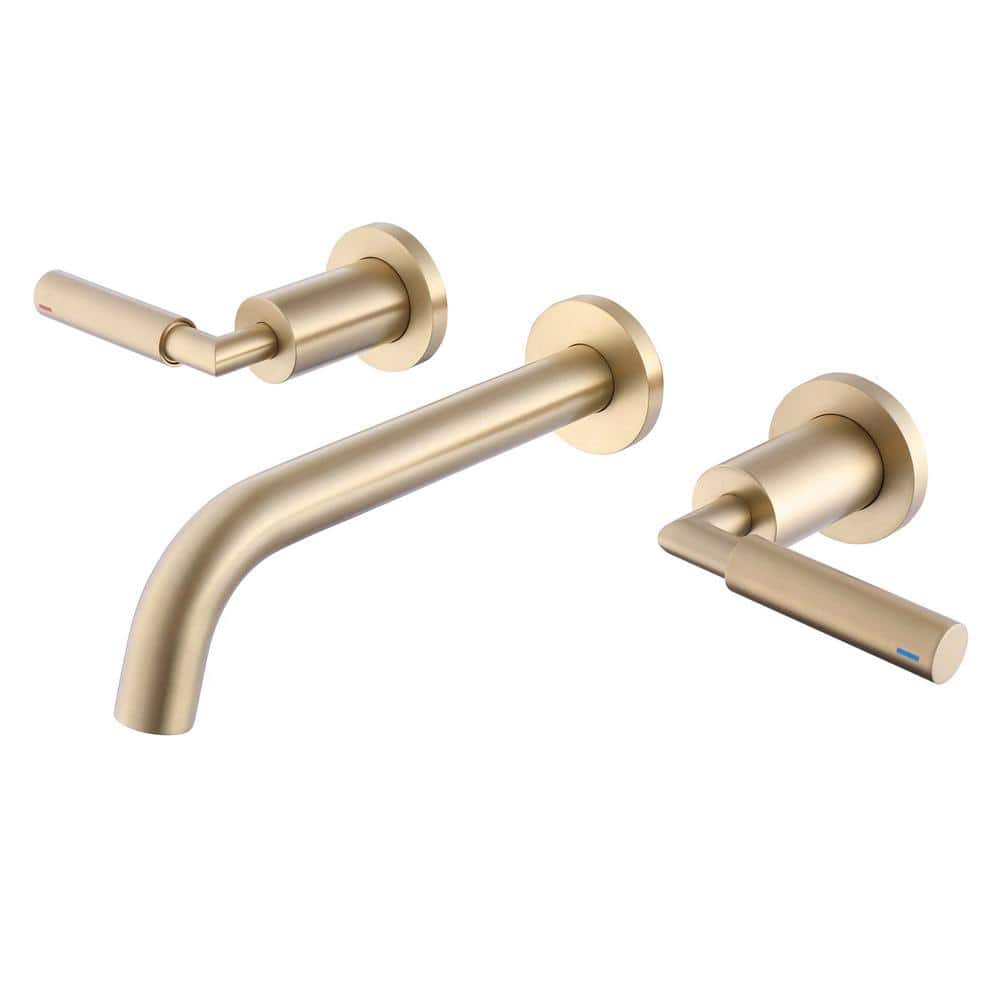 Brushed Gold Wall-Mounted Dual Handle Bathroom Faucet