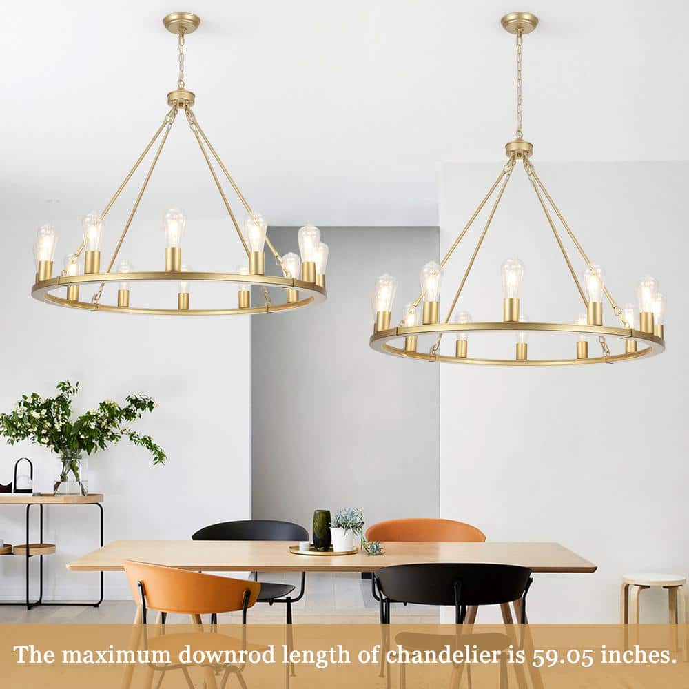 Spray Gold 12-Light Candle Style Wagon Wheel Chandelier