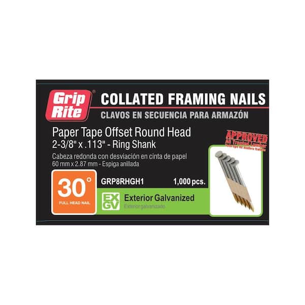 Grip-Rite 2-3/8 in. x 0.113 in. Galvanized Paper Collated Framing Nails (1,000 per Box)