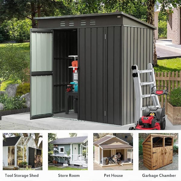 Sudzendf Black 6 ft. W x 4 ft. D Metal Shed, Outdoor Storage Shed