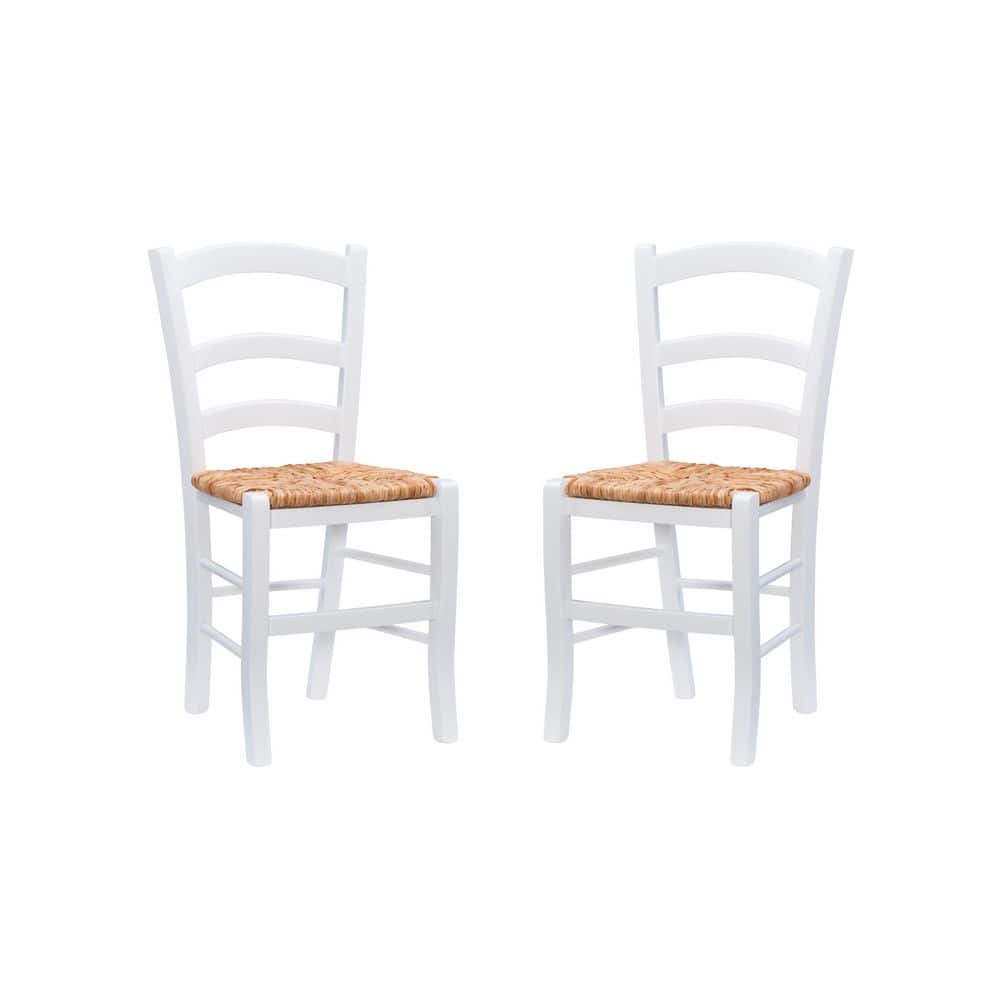 Linon Home Decor Makai White Rush Seat Ladderback Wood Dining Side