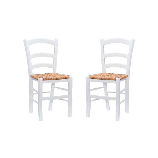 Makai White Rush Seat Ladderback Wood Dining Side Chair Set of 2