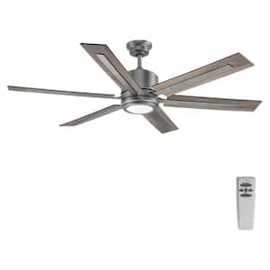 Glandon 60 in. Indoor Integrated LED Antique Nickel Transitional Ceiling Fan with Remote for Living Room and Bedroom
