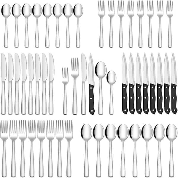 48-Piece Silverware Set with Steak Knives for 8, 18/8 Stainless Steel Flatware Set, Dishwasher Safe Cutlery
