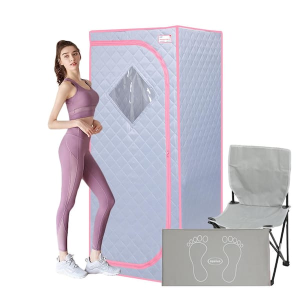Unbranded FCC-Certified Gray Portable 1-Person Sauna with Infrared Panels, Heating Foot Pad, Controller, Foldable Chair, light