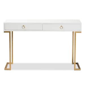 Beagan 47.2 in. White and Gold Rectangle Wood Top Console Table