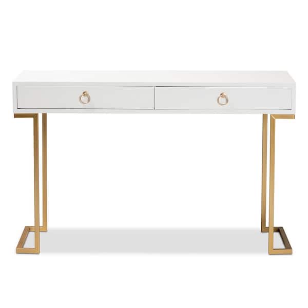 Baxton Studio Beagan 47.2 in. White and Gold Rectangle Wood Top Console Table