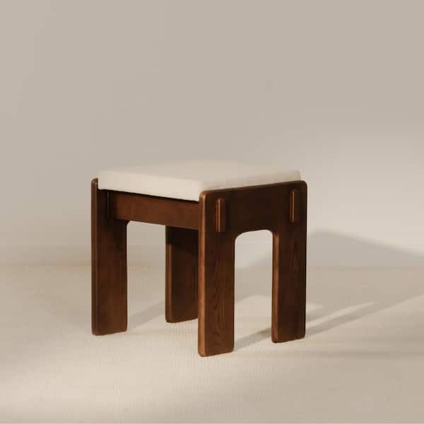 Nolen 26 in. Walnut Stained Ash Modern Solid Ash Counter Stool with Beige Polyester Upholstery