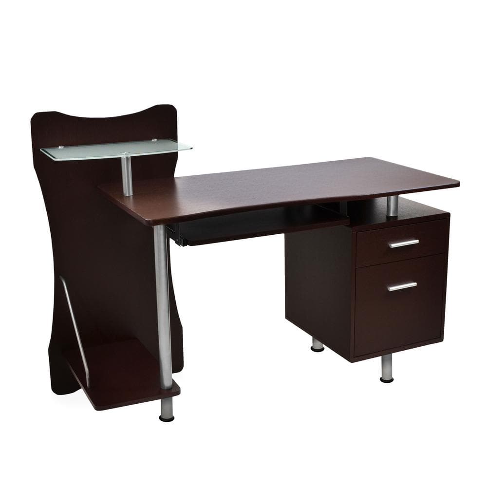 Chocolate Brown Wood Computer Desk with Storage and Keyboard Tray