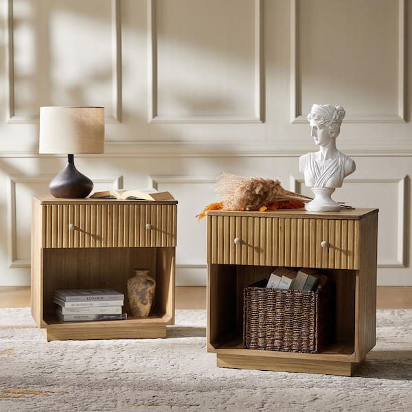 JAYDEN CREATION Jade Acorn 24.25"Tall 1-Drawer Solid Wood Nightstand with Fully Assembled(Set of 2)