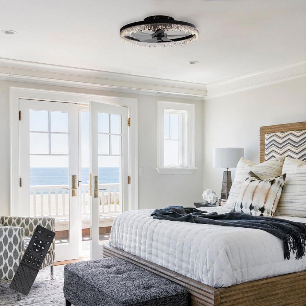 20 in. Black Indoor Flush Mount Ceiling Fan with LED Light, Dimmable Smoky Gray Blade Fan with Remote for Living Room price history on PriceWatchPro