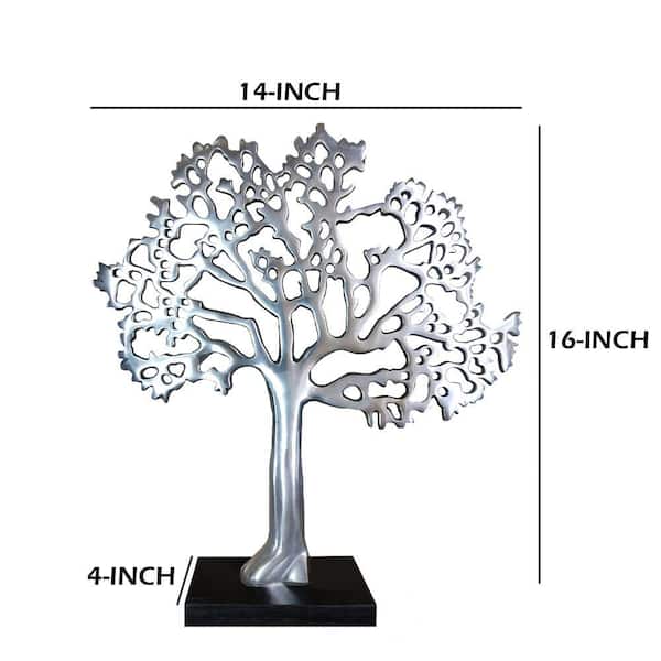 Stylish Aluminum Tree Decor with Block Base Silver and Black 