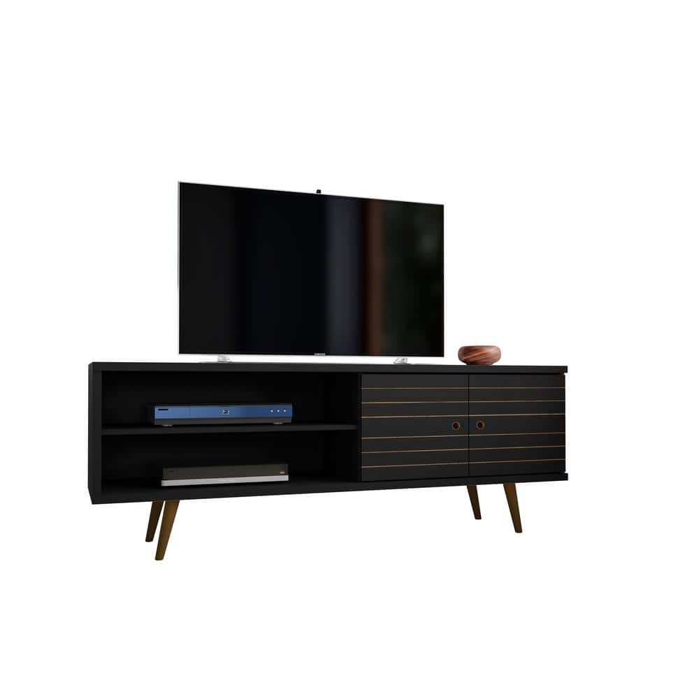 Liberty Collection 201AMC8 63"" Mid Century - Modern TV Stand with Solid Wood Legs  3 Shelves and 2 Doors in -  Manhattan Comfort