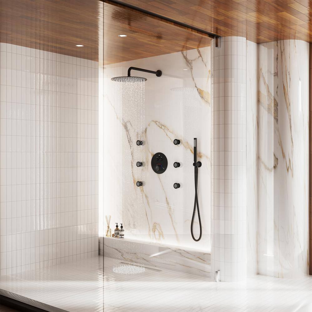 Large Matte Black Dual Rainfall Shower System with 6 Body Jets