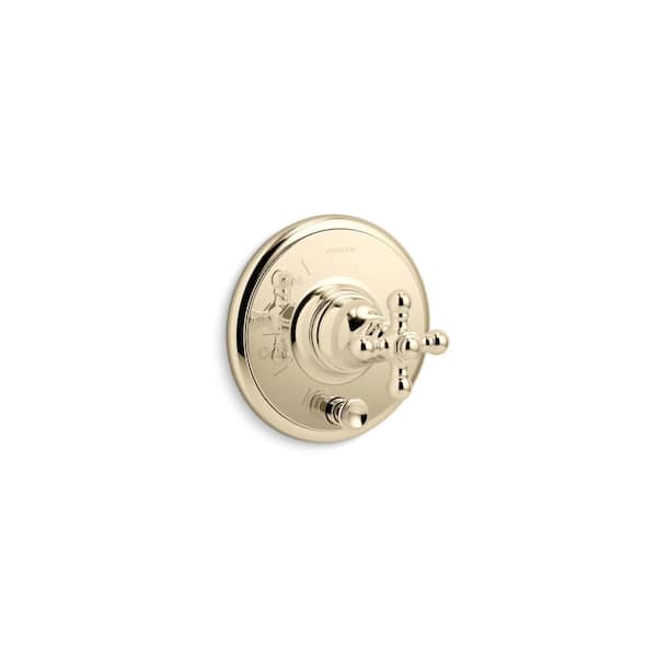 KOHLER Artifacts Rite-Temp 1-Handle Valve Trim with Cross Handle Valve in Vibrant French Gold