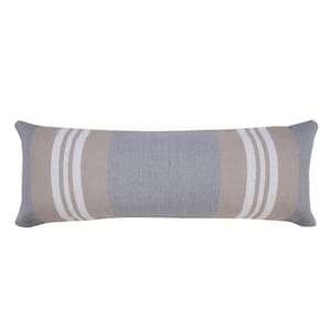Classic Beige / Gray / White 14 in. x 36 in. Coastal Club Double Striped Indoor Throw Pillow
