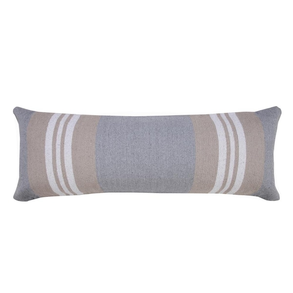 Classic Beige / Gray / White 14 in. x 36 in. Coastal Club Double Striped Indoor Throw Pillow