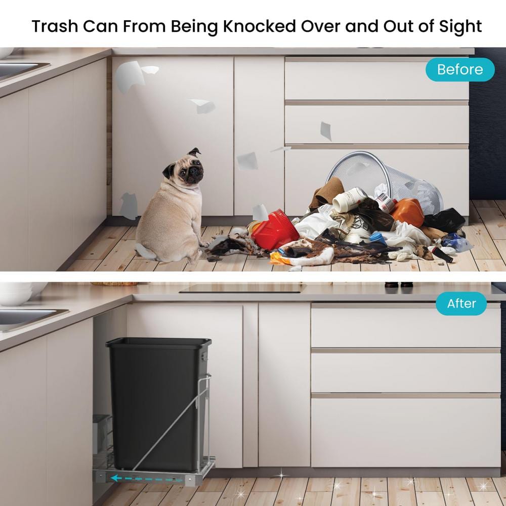 Adjustable White Plastic Pull-Out Under Sink Trash Can Frame
