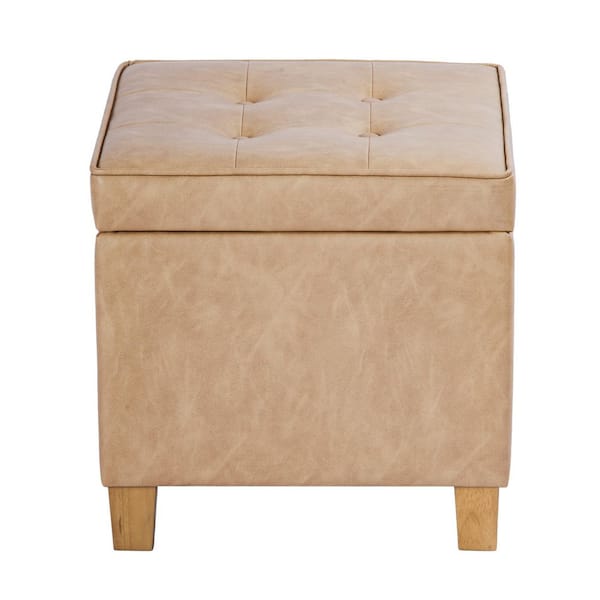 Homepop Sand Faux Leather Tufted Square Storage Ottoman N5762-E915