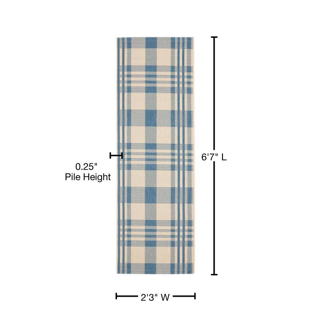 Blue Plaid Low Pile Indoor/Outdoor Area Rug