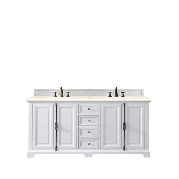 James Martin Vanities Providence 72 in. W x 23.5 in. D x 34.3 in. H Double Bath Vanity in Bright White with Eternal Marfil Quartz Top