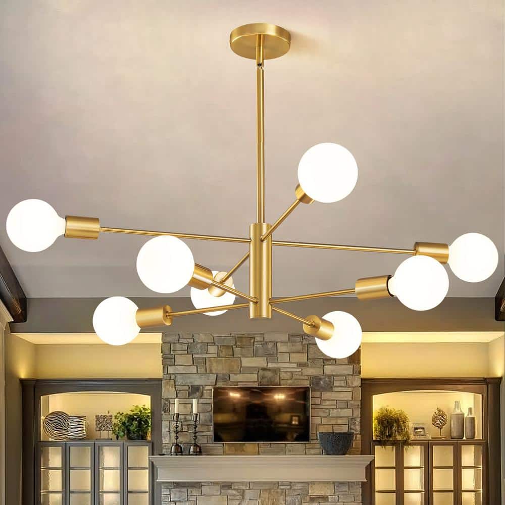 Gold 8-Light Sputnik Chandelier with Adjustable Rods
