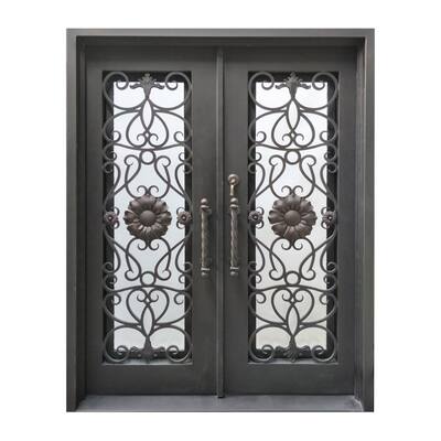 62 in. x 81 in. Aged Bronze Right-Hand Inswing 1 Lite Clear Double-Glazed Iron Prehung Front Door