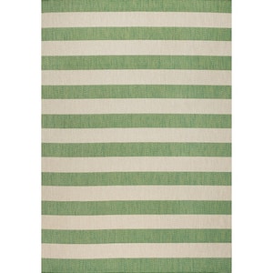 Negril Two-Tone Wide Stripe Green/Cream 3 ft. x 5 ft. Indoor/Outdoor Area Rug