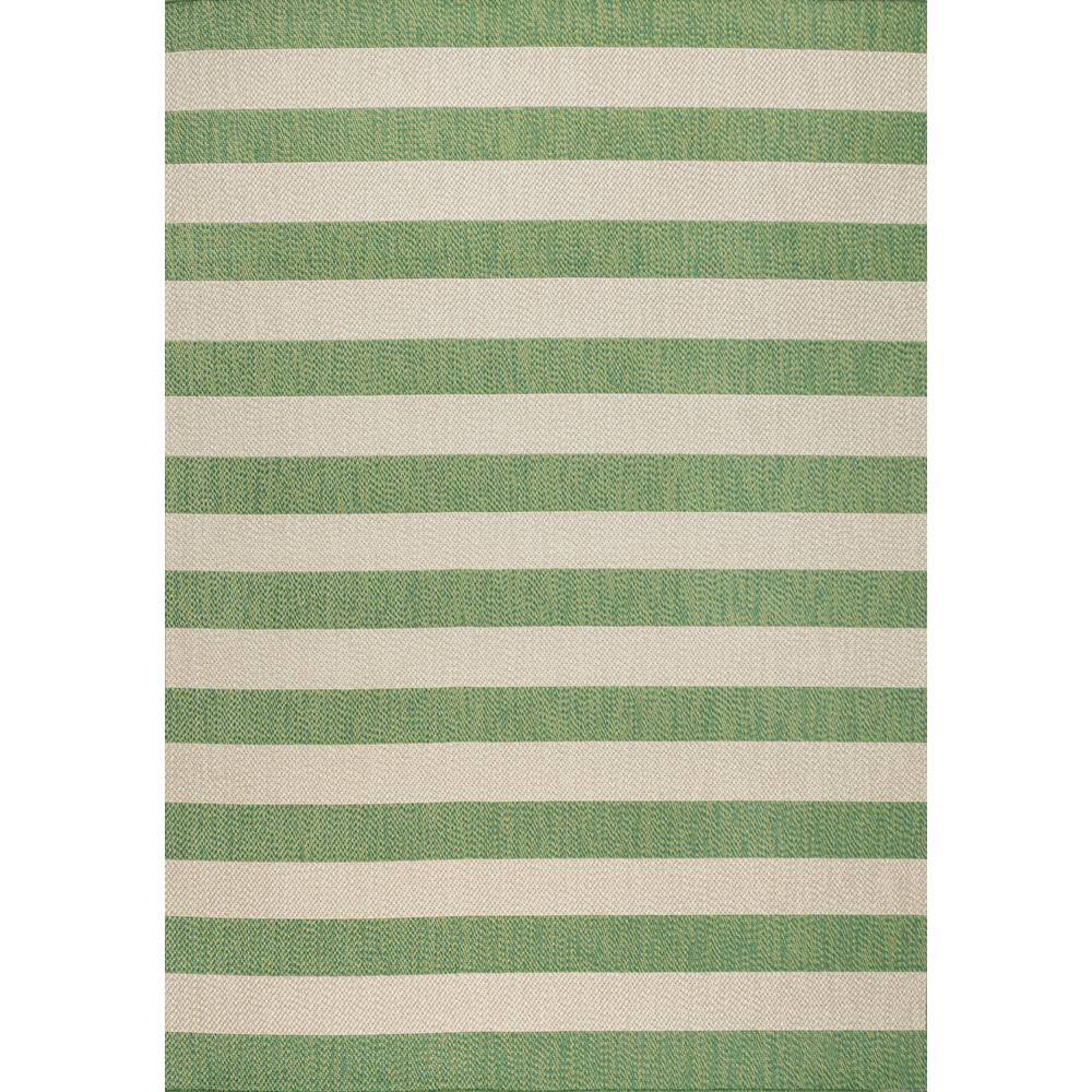 Ivory and Green Wide Stripe 5x8 Synthetic Area Rug
