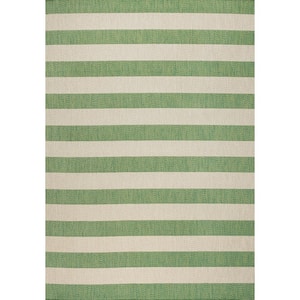 Negril Two-Tone Wide Stripe Green/Cream 8 ft. x 10 ft. Indoor/Outdoor Area Rug