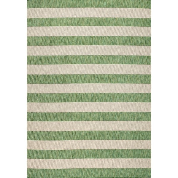 Negril 2-Tone Wide Stripe Green/Cream 8 ft. x 10 ft. Indoor/Outdoor Area Rug