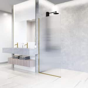 Zenith 34 in. W x 74 in. H Frameless Fixed Shower Screen Door in Matte Brushed Gold with 3/8 in. (10mm) Fluted Glass