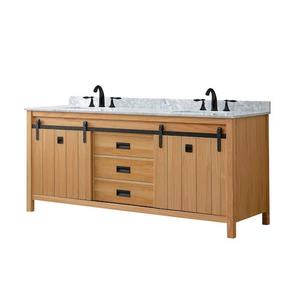 Direct vanity sink Da Vinci 71 in. W x 25 in. D x 32 in H Double Bath Vanity in Oak with White Carrara Marble Top
