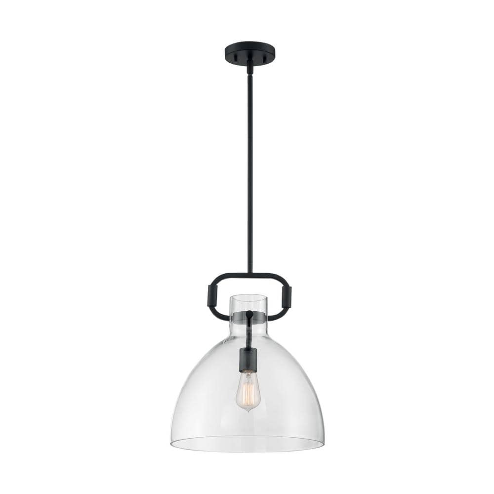 Teresa Retro-Industrial 16.5" Matte Black and Brass Pendant