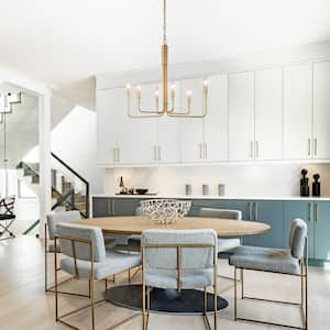 Modern Light Gold Oblong Chandelier, Contemporary 6-Light Candlestick Haning Light for Living Dining Room Kitchen Island