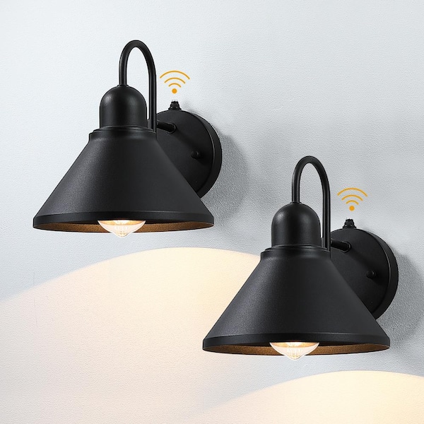 TRUE FINE 8-in 1-Light Dusk to Dawn Black Outdoor Wall Sconce Barn Light Set of 2