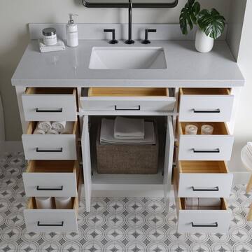 ARIEL Hepburn 48 in. W x 22 in. D x 36 in. H Single Sink Freestanding Bath Vanity in White with Carrara Qt. Top T048SCQRVOWHT