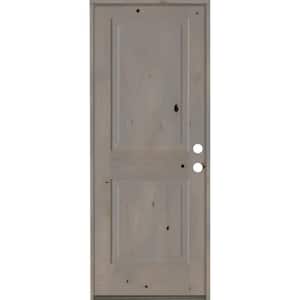 30 in. x 80 in. Rustic Knotty Alder 2 Panel Square Top Left-Hand/Inswing Grey Stain Wood Prehung Front Door