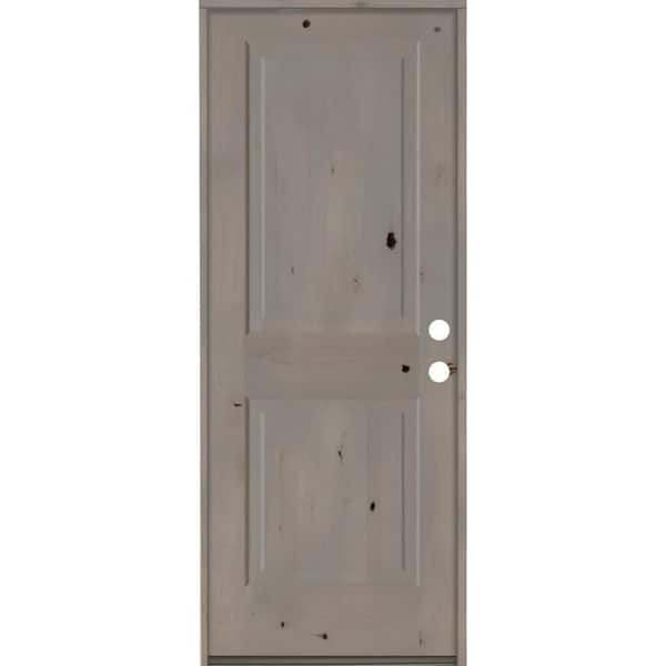 Krosswood Doors 30 in. x 80 in. Rustic Knotty Alder 2 Panel Square Top Left-Hand/Inswing Grey Stain Wood Prehung Front Door
