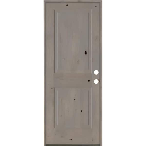 Krosswood Doors 32 in. x 80 in. Rustic Knotty Alder 2-Panel Square Top Left-Hand/Inswing Grey Stain Wood Prehung Front Door