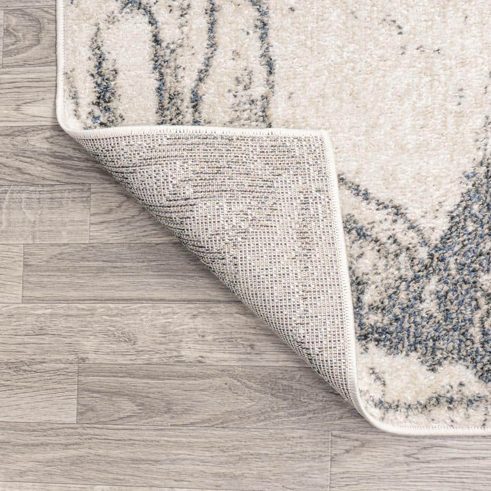 Gray and Cream Abstract Synthetic Rectangular Area Rug