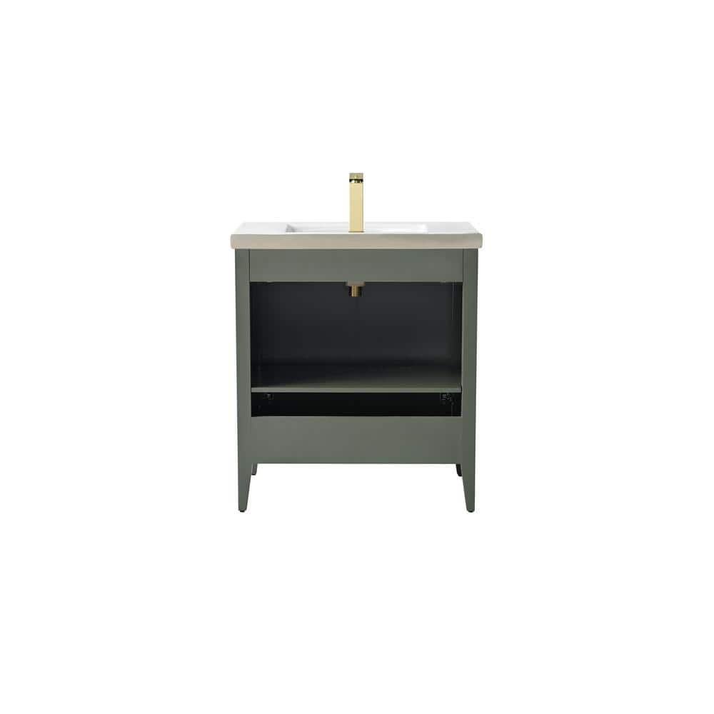 30" Green and Gold Poplar Wood Single Sink Bathroom Vanity