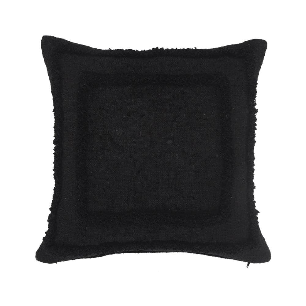 Modern Black Tufted Solid Soft Poly- Fill 20 in. x 20 in. Indoor Throw Pill