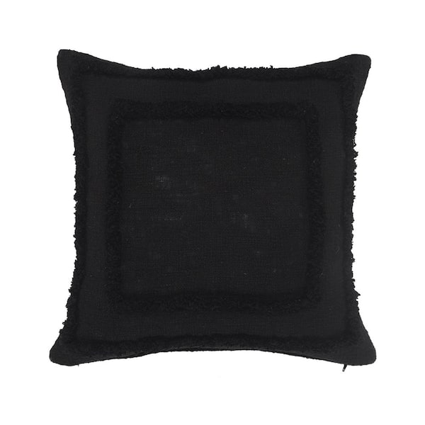 Unbranded Modern Black Tufted Solid Soft Poly- Fill 20 in. x 20 in. Indoor Throw Pillow